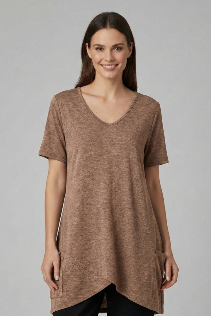 Women’s T-Shirt with V Neckline and Side Pockets