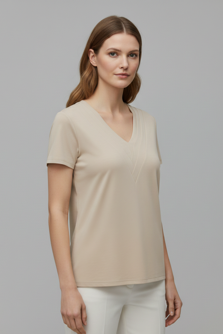 Women’s T-Shirt with V Neckline and Stitch Detail