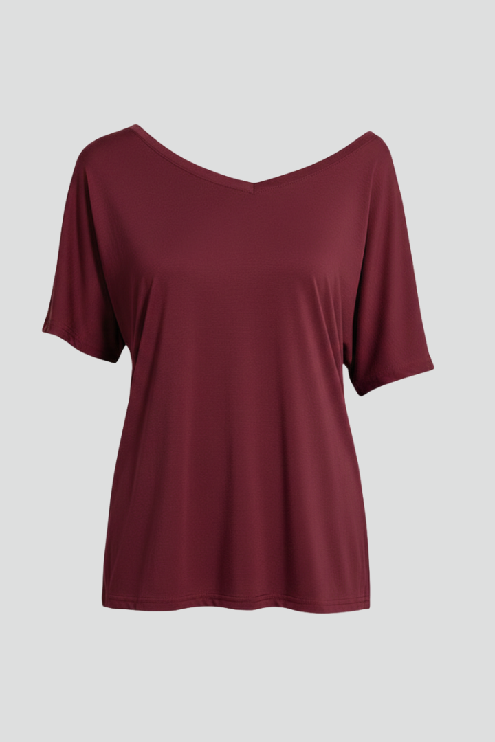 Women’s T-shirt with Asymmetrical Neckline and Loose Fit