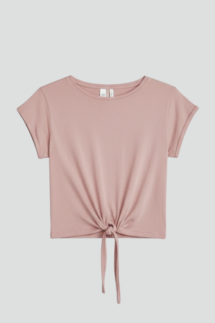 Women’s T-shirt with Round Neckline and Knot Hem