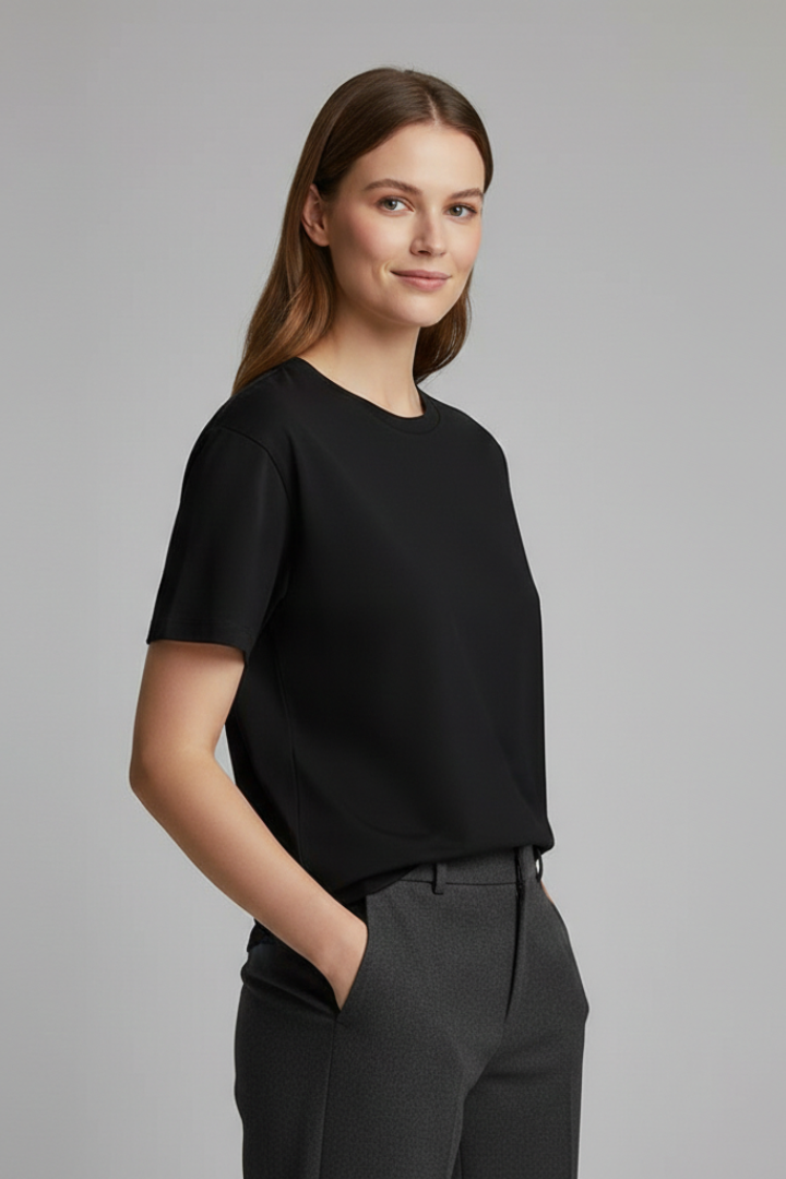 Women’s T-shirt with Round Neckline and Oversized Cut