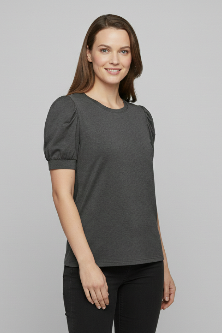 Women’s T-shirt with V Neckline and Puff Sleeves