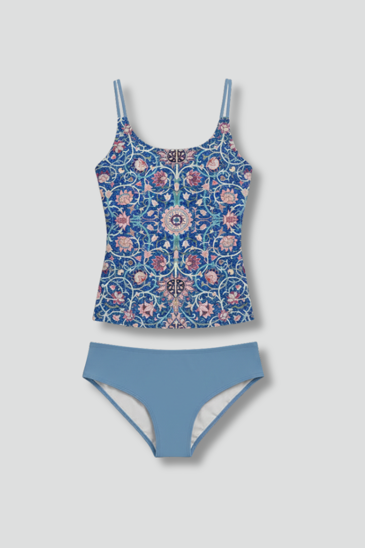 Women’s Tankini Set with Printed Top and High Waist Bottom