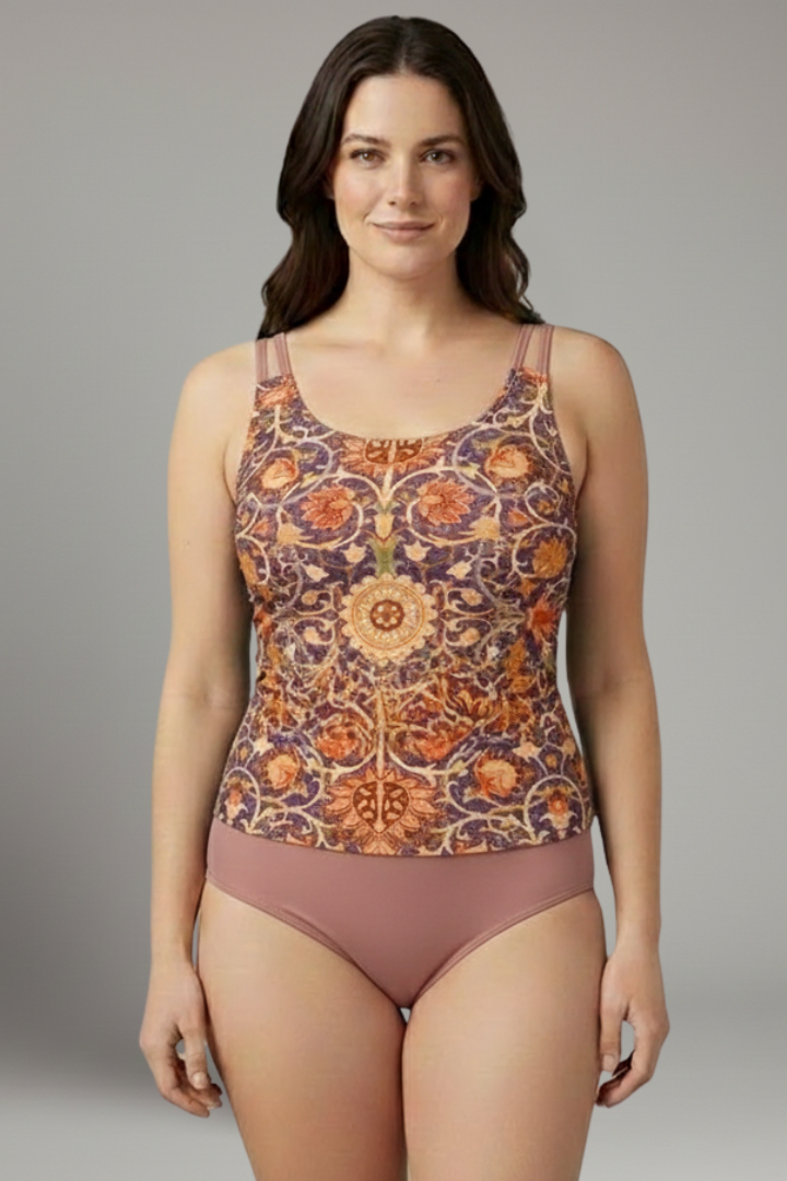 Women’s Tankini Set with Printed Top and High Waist Bottom