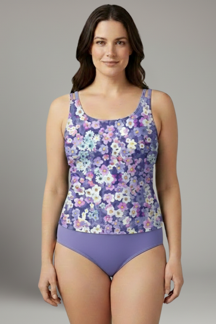 Women’s Tankini Set with Printed Top and High Waist Bottom