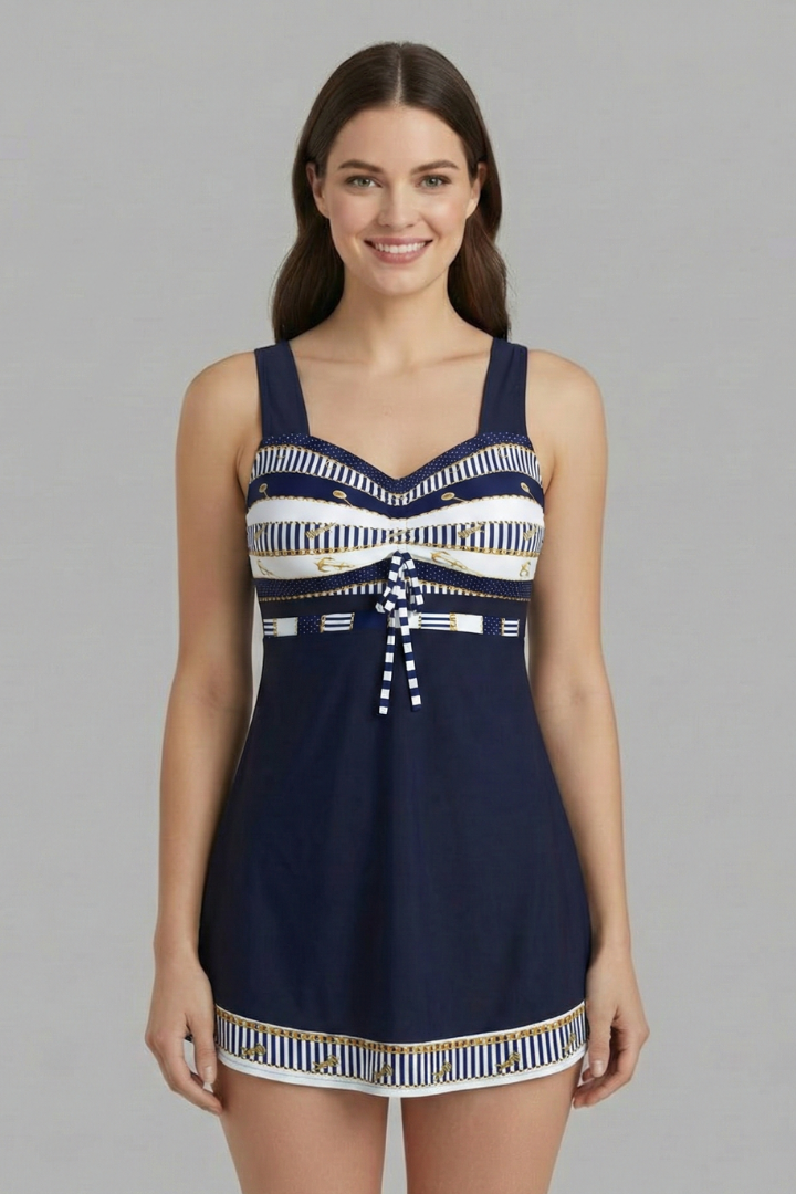 Women’s Tankini Swimsuit with Tie Top and Ruched Skirt