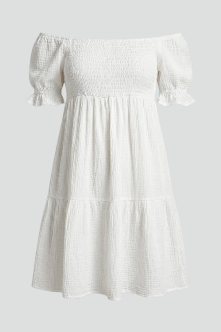 Women’s Tiered Off Shoulder Dress with Long Gathered Sleeves