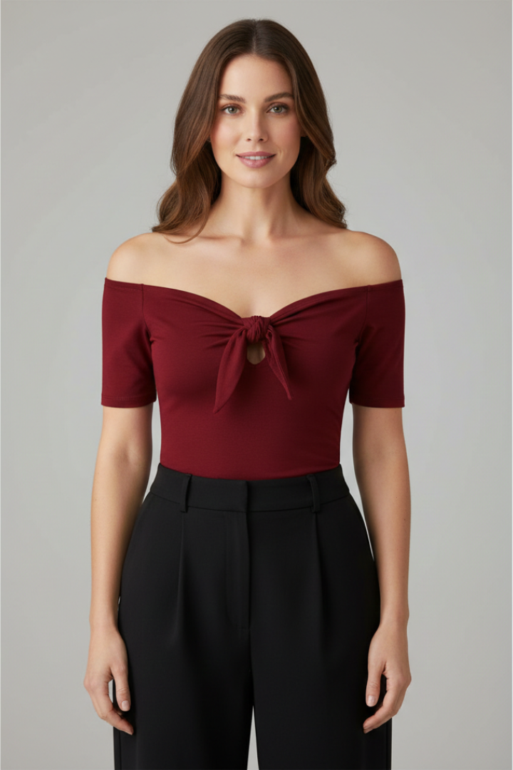 Women’s Top with Off-Shoulder Neckline and Short Sleeves