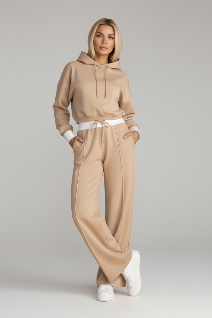 Women’s Tracksuit Set with Cropped Hoodie and Wide Leg Pants