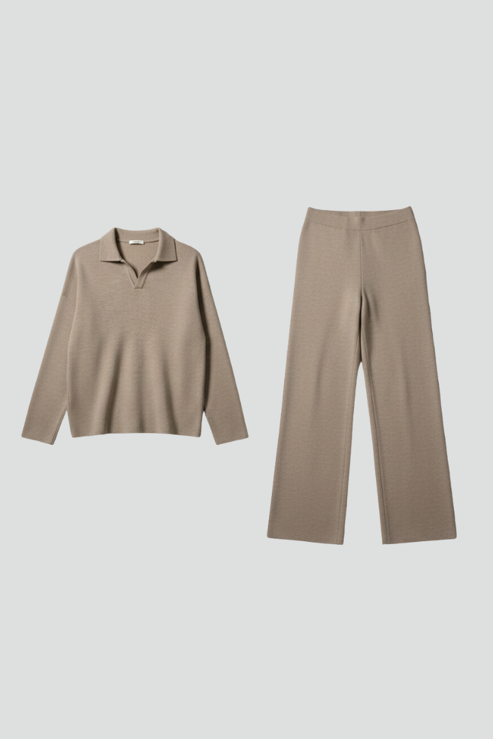 Women’s Trouser Set with Coordinated Top and Straight-Leg Bottoms