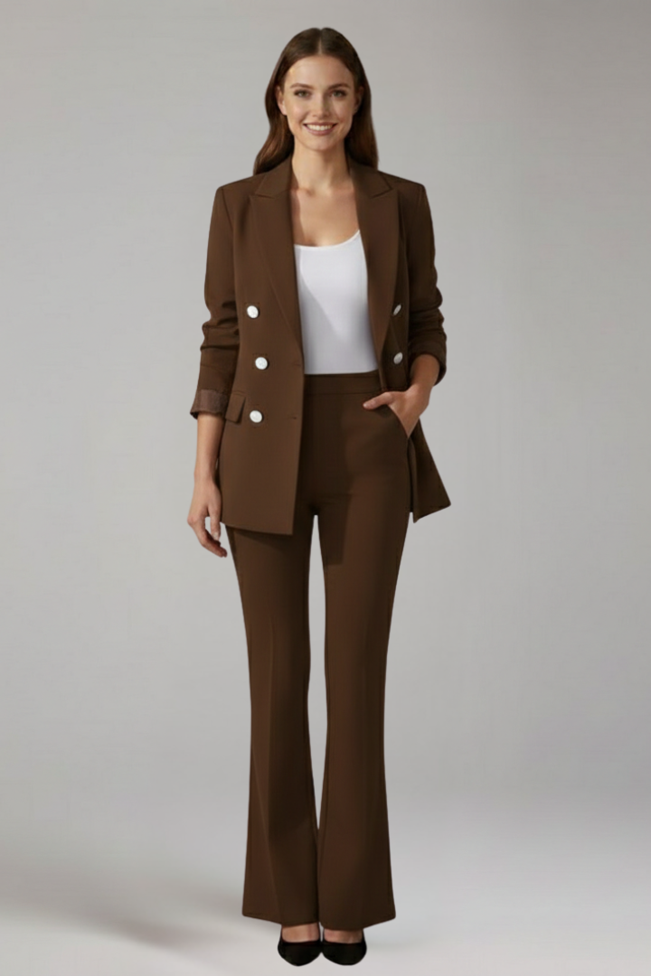 Women’s Trouser Suit with Lapel Collar and Double-Breasted Fastening