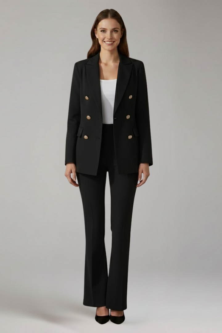 Women’s Trouser Suit with Lapel Collar and Double-Breasted Fastening