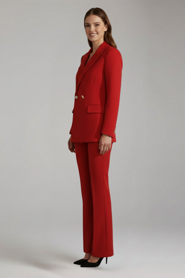 Women’s Trouser Suit with Lapel Collar and Double-Breasted Fastening