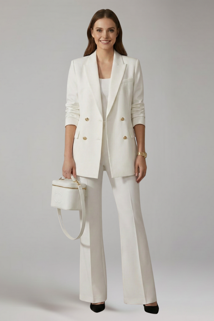Women’s Trouser Suit with Lapel Collar and Double-Breasted Fastening