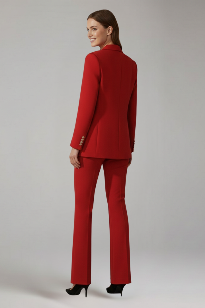 Women’s Trouser Suit with Lapel Collar and Double-Breasted Fastening