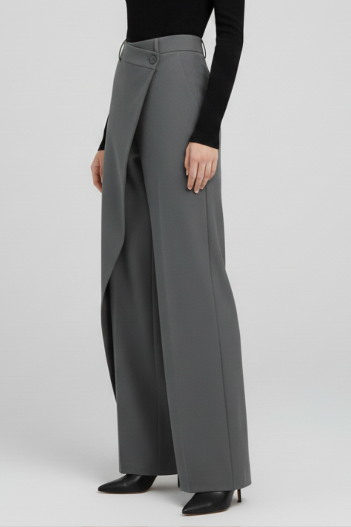 Women’s Trousers with Asymmetric Front and Straight Legs