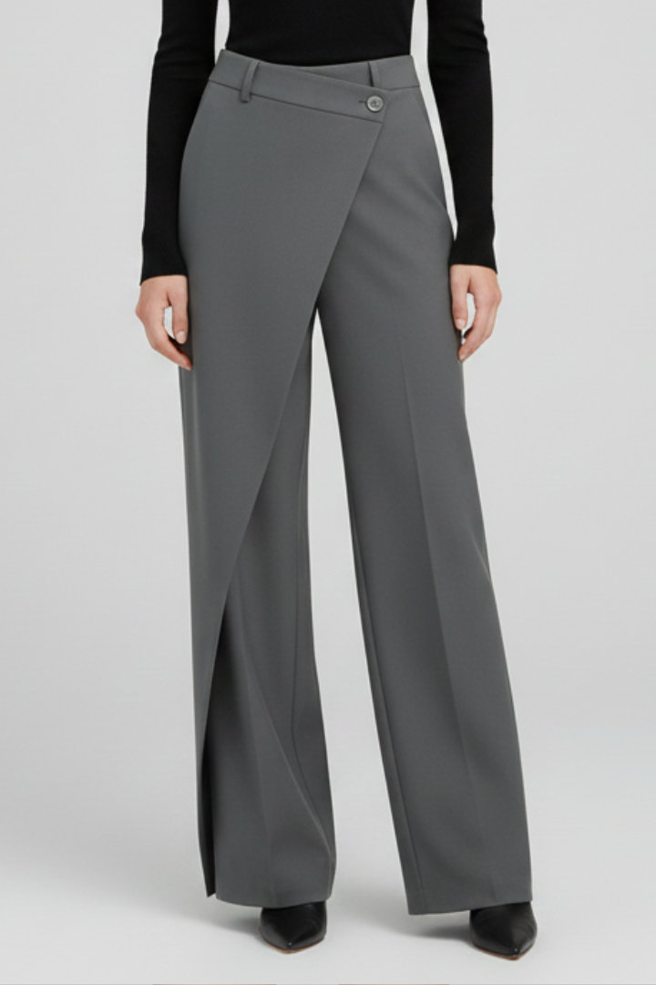 Women’s Trousers with Asymmetric Front and Straight Legs