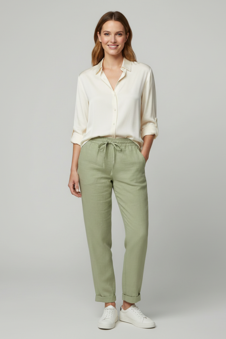 Women’s Trousers with Drawstring Waist and Turned Hem