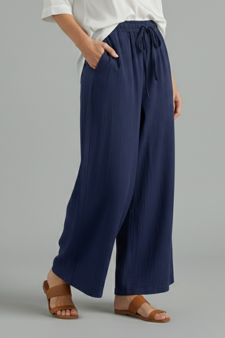 Women’s Trousers with Drawstring and Wide Legs