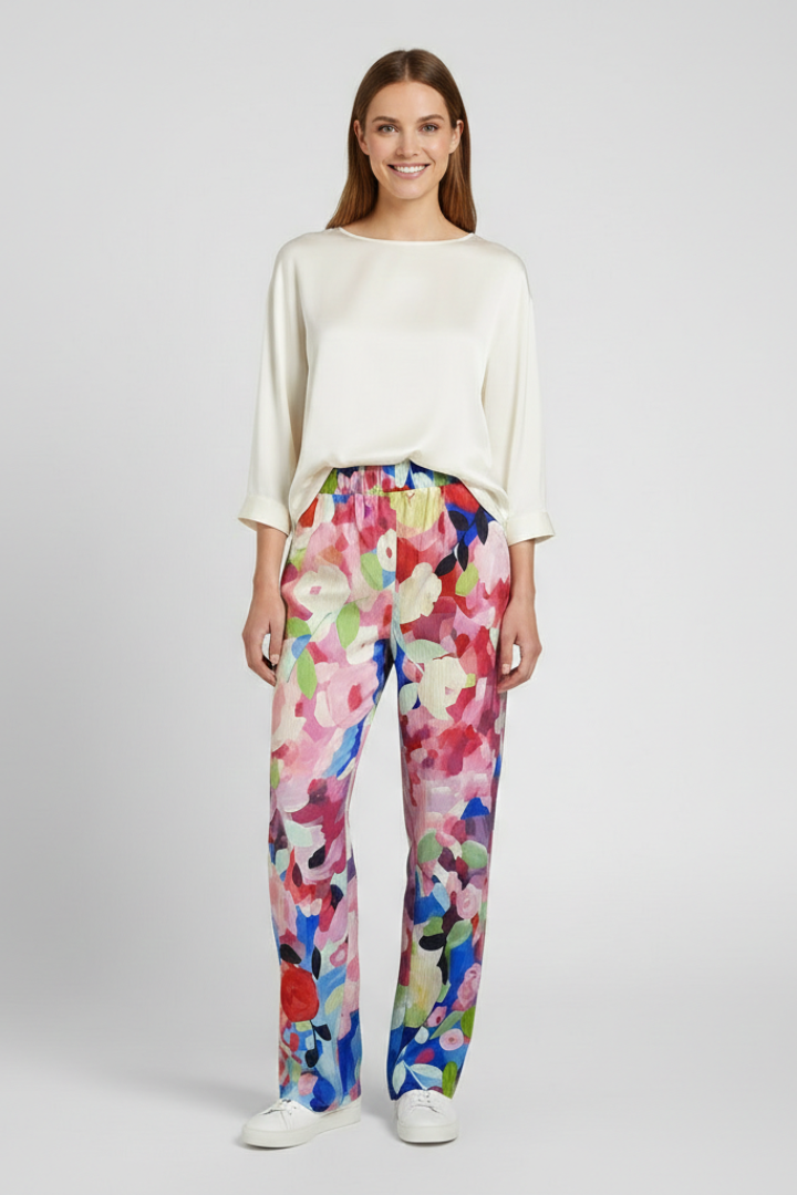 Women’s Trousers with Floral Print and Side Pockets