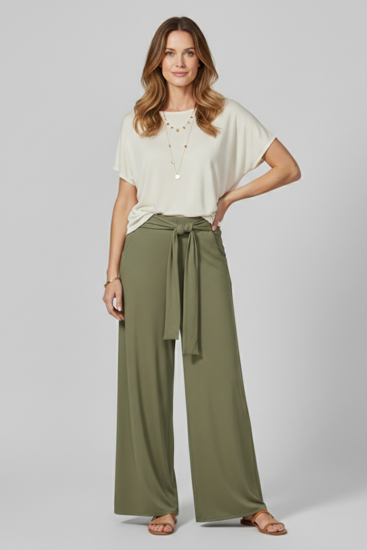 Women’s Trousers with Tie Waist and Wide Legs