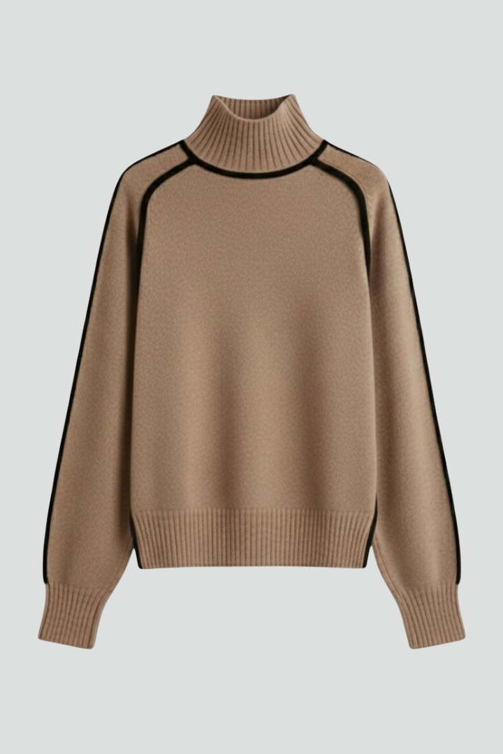 Women’s Turtleneck Jumper with Ribbed Collar and Trim