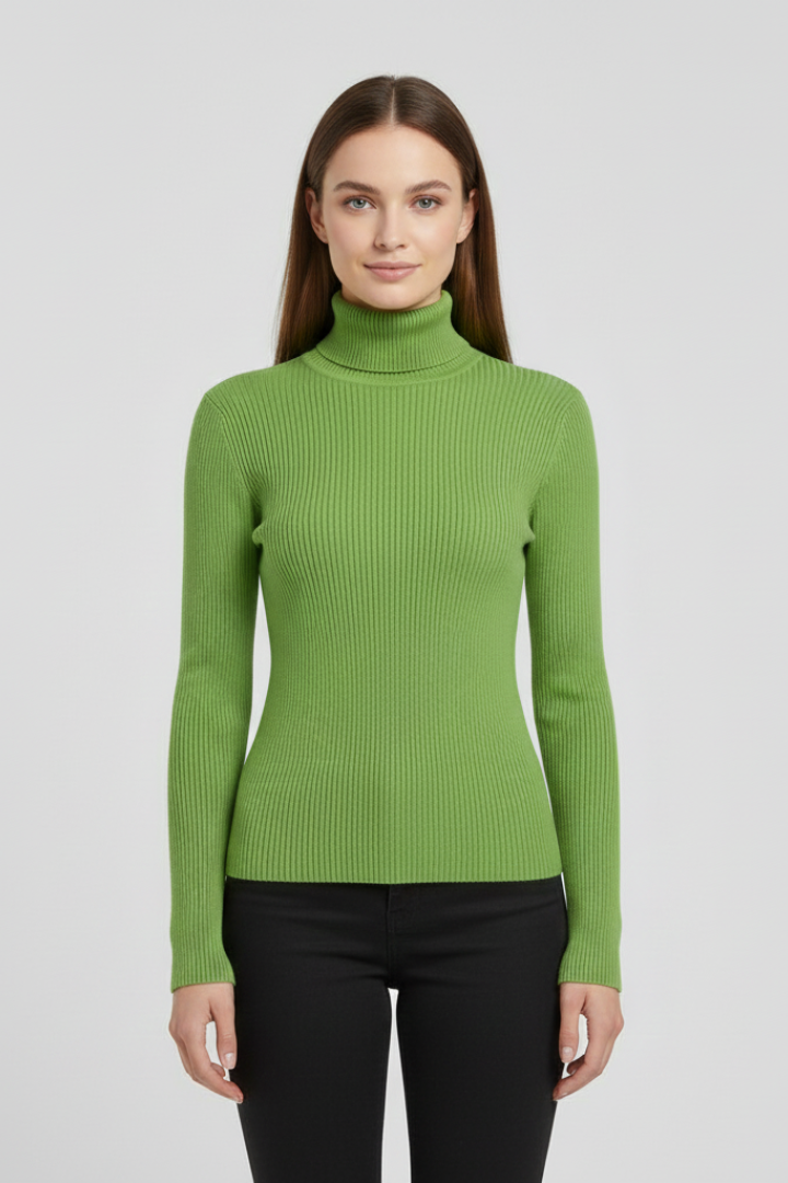 Women’s Turtleneck Sweater with Long Sleeves and Ribbed Finish