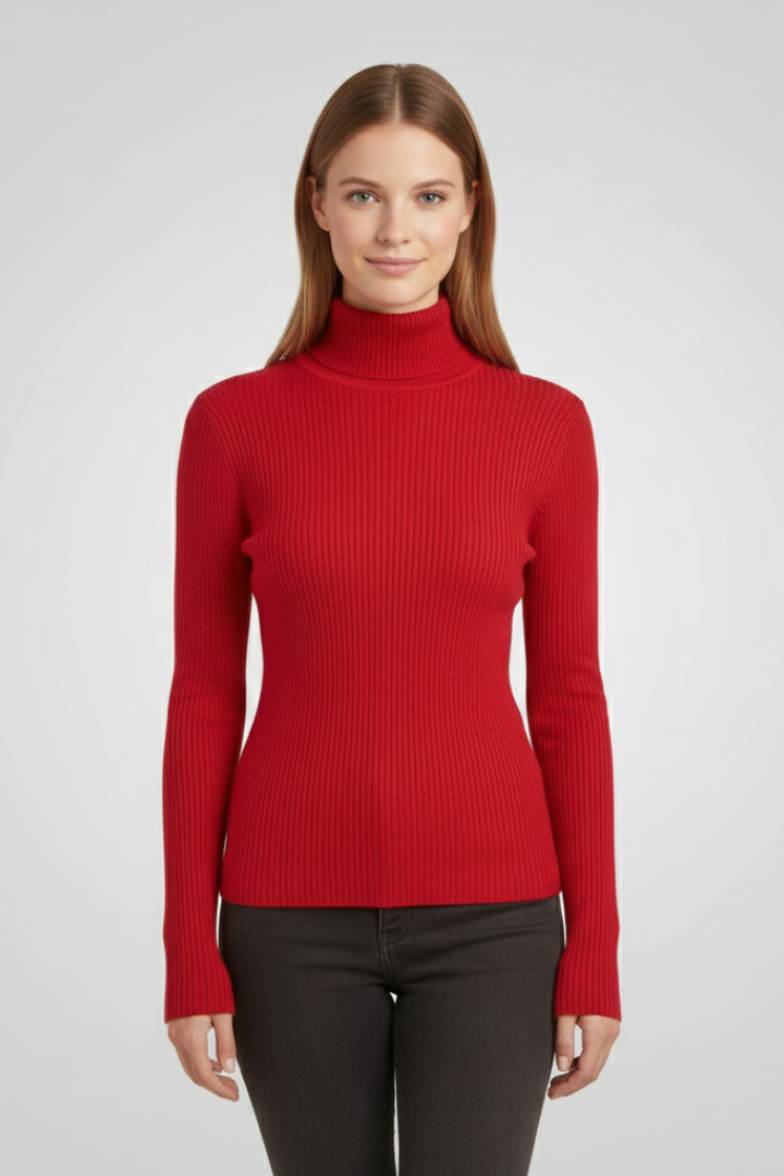 Women’s Turtleneck Sweater with Long Sleeves and Ribbed Finish