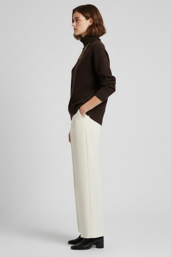 Women’s Turtleneck Sweater with Ribbed Texture and Long Sleeves