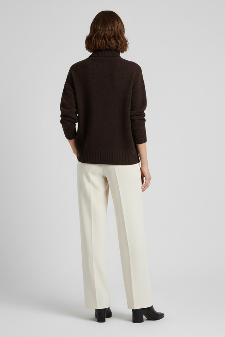 Women’s Turtleneck Sweater with Ribbed Texture and Long Sleeves