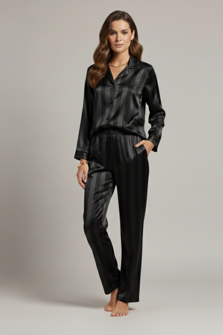 Women’s Two-Piece Pajama Set with Button Closure and Elastic Waist