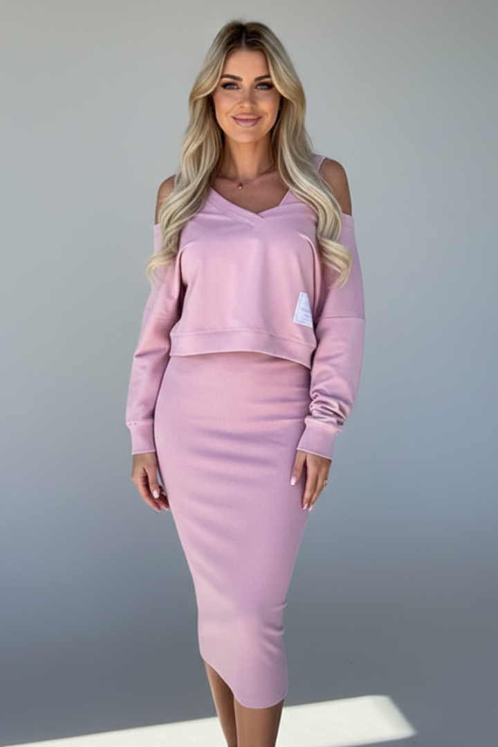 Women’s Two-Piece Set with Crew Neck and Elastic Waist