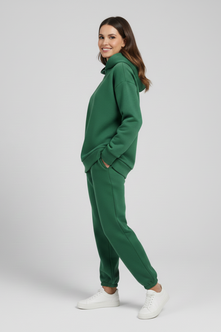 Women’s Two-Piece Set with Hoodie and Elastic Waist Trousers