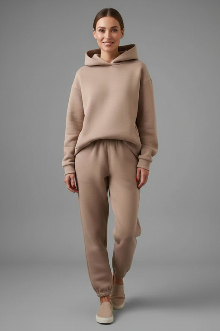 Women’s Two-Piece Set with Hoodie and Elastic Waist Trousers