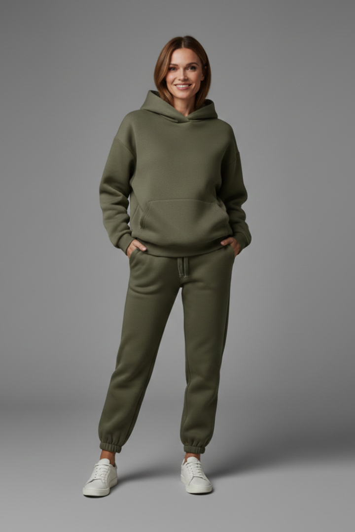 Women’s Two-Piece Set with Hoodie and Elastic Waist Trousers