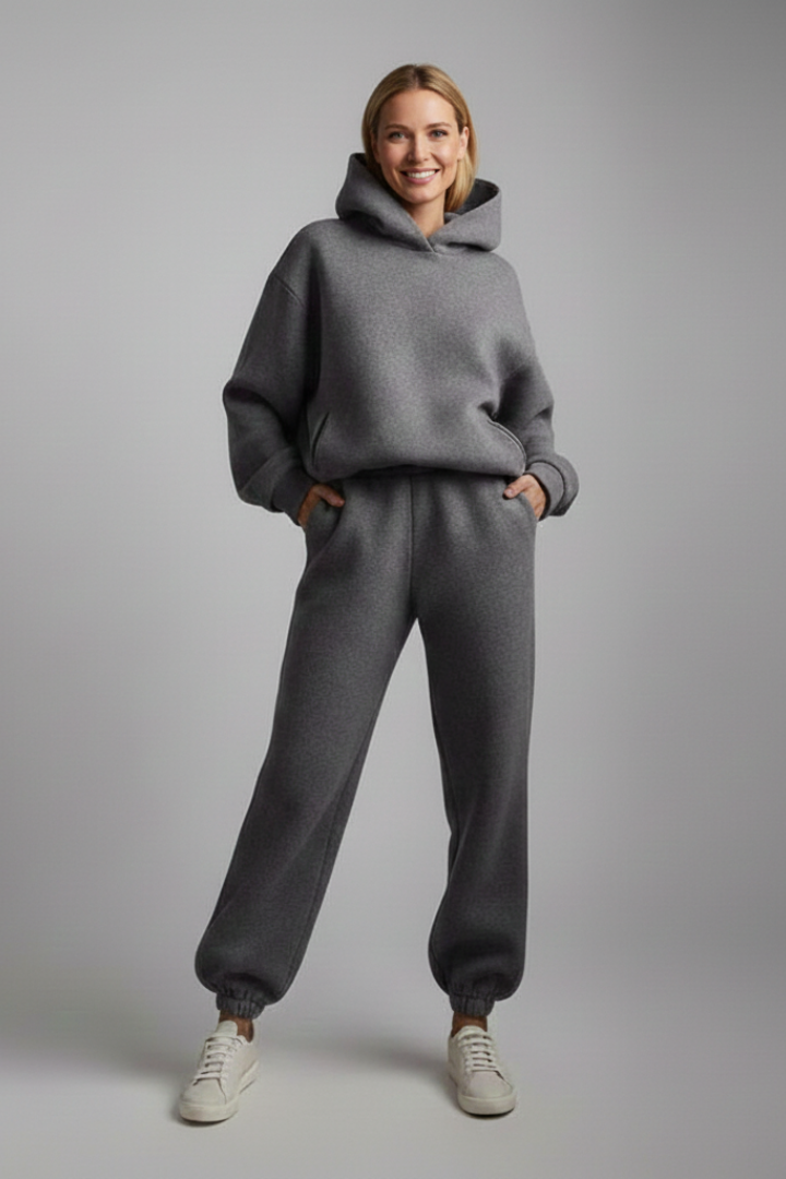 Women’s Two-Piece Set with Hoodie and Elastic Waist Trousers