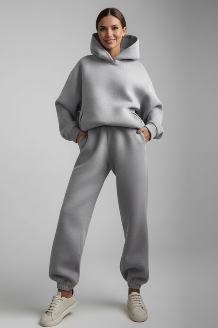 Women’s Two-Piece Set with Hoodie and Elastic Waist Trousers