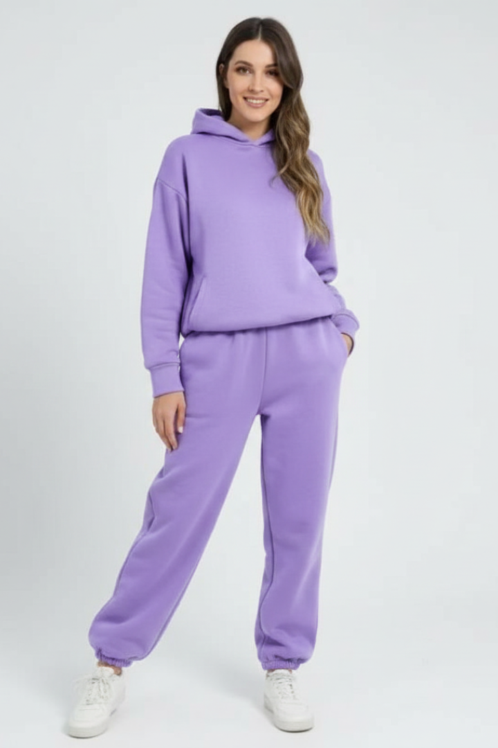 Women’s Two-Piece Set with Hoodie and Elastic Waist Trousers