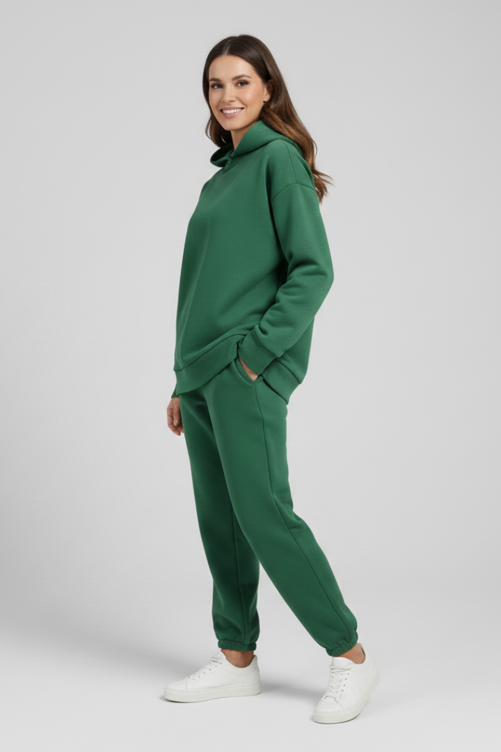 Women’s Two-Piece Set with Hoodie and Elastic Waist Trousers