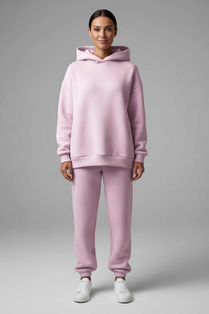 Women’s Two-Piece Set with Hoodie and Elastic Waist Trousers