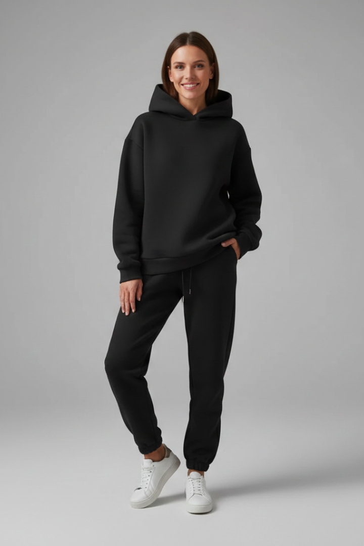 Women’s Two-Piece Set with Hoodie and Elastic Waist Trousers