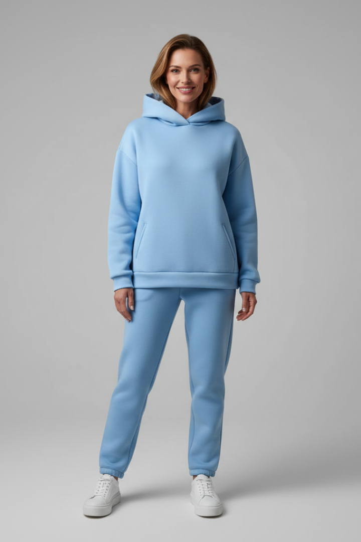 Women’s Two-Piece Set with Hoodie and Elastic Waist Trousers