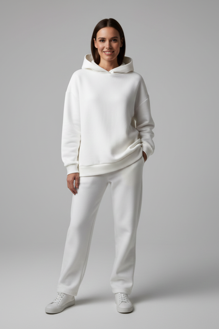 Women’s Two-Piece Set with Hoodie and Elastic Waist Trousers