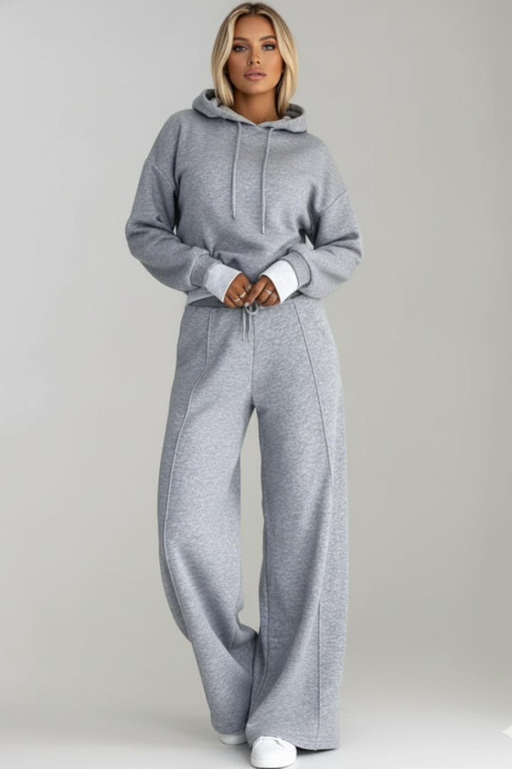 Women’s Two-Piece Set with Hoodie and Wide Trousers