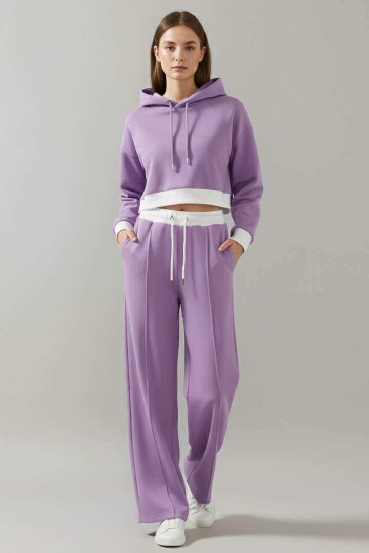 Women’s Two-Piece Set with Hoodie and Wide Trousers