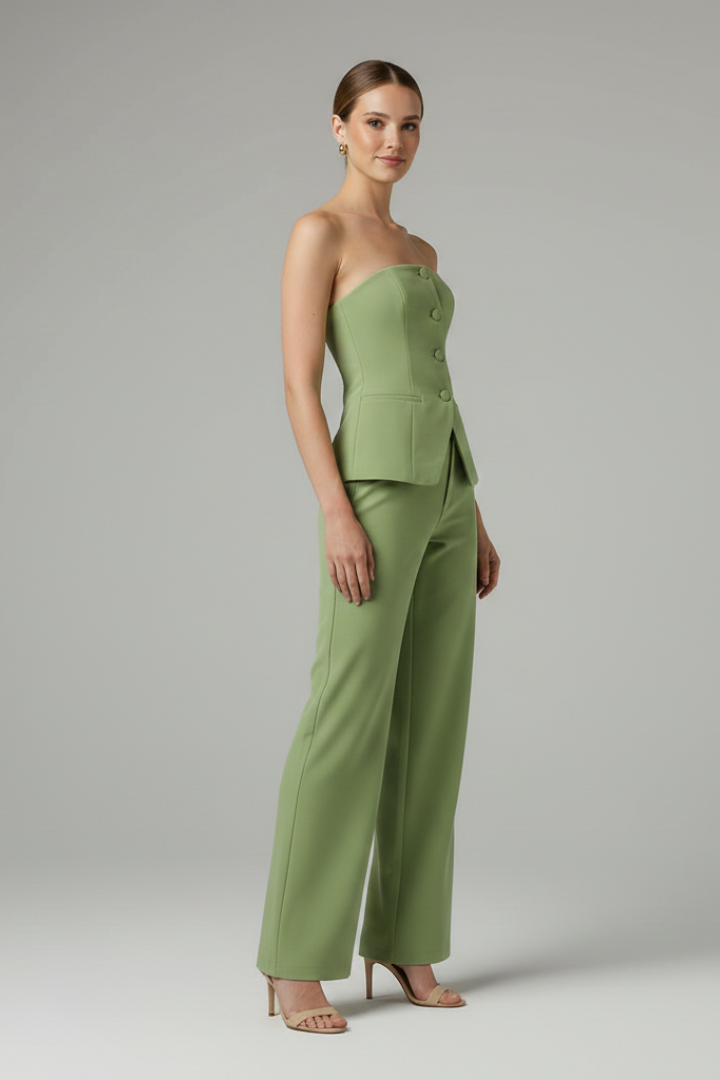 Women’s Two-Piece Set with Strapless Top and Wide-Leg Trousers