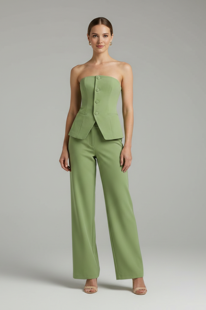 Women’s Two-Piece Set with Strapless Top and Wide-Leg Trousers