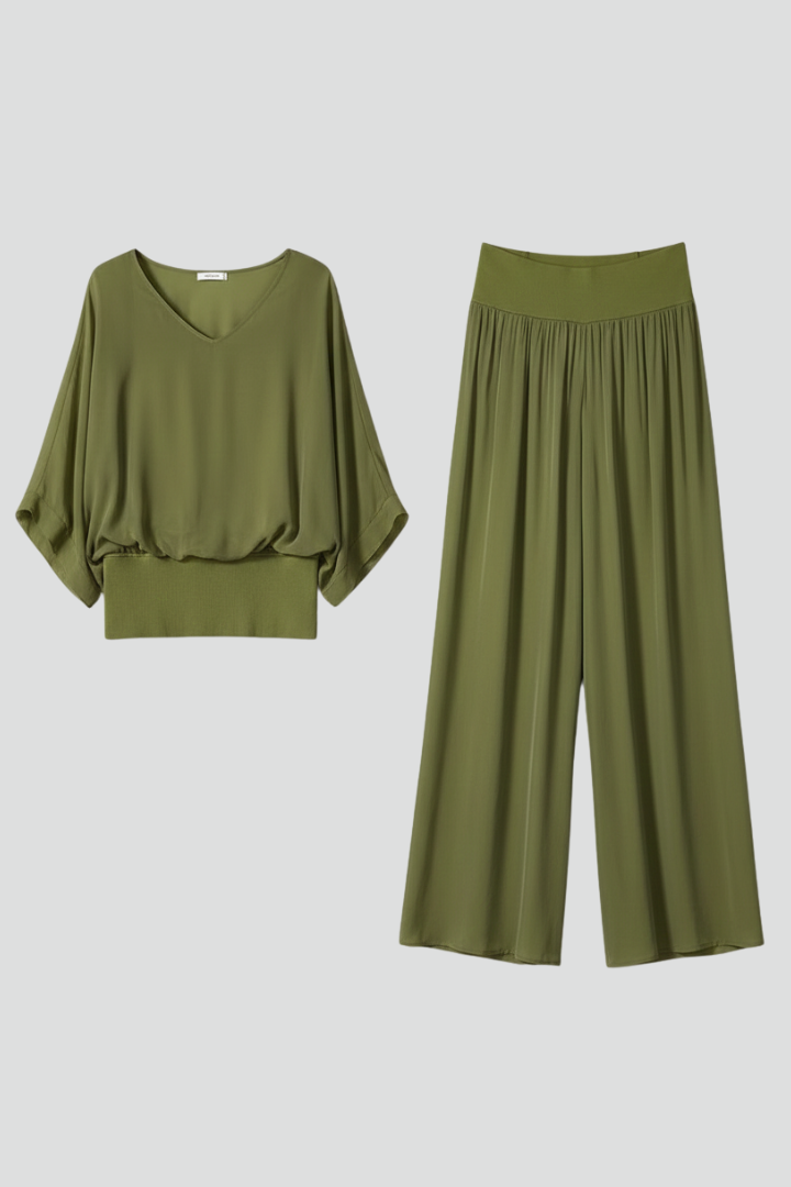 Women’s Two-Piece Set with Top and Wide-Leg Chiffon Trousers