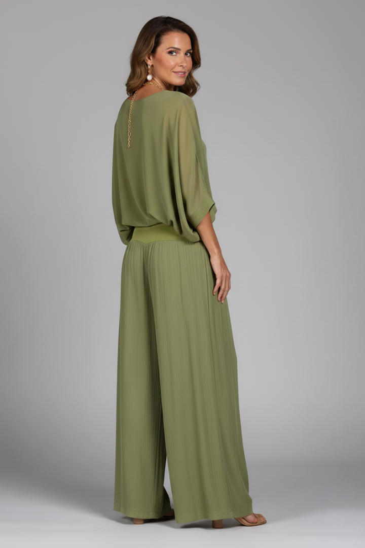 Women’s Two-Piece Set with Top and Wide-Leg Chiffon Trousers