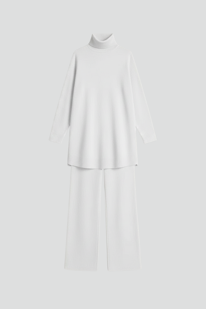 Women’s Two-Piece Set with Turtleneck Top and Wide-Leg Trousers